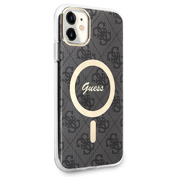 Zestaw Etui Guess Case+Charger iPhone 11 6,1" czarny/black hard case 4G Print MagSafe