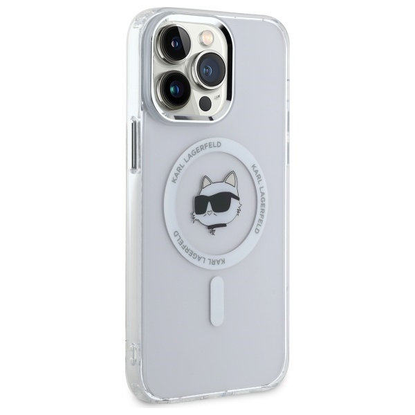 Karl Lagerfeld KLHMP13XHLSCHH iPhone 13   Pro Max 6.7" biały/white hardcase IML Metal Choupette Head MagSafe