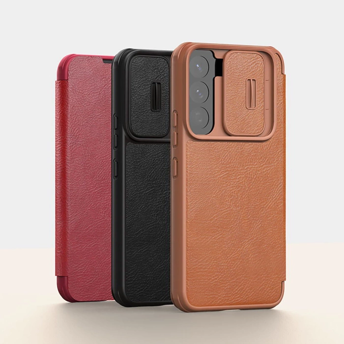 Nillkin Qin Leather Pro Case etui do Samsung Galaxy S22+ (S22 Plus) osłona na aparat kabura pokrowiec obudowa z klapką czarny