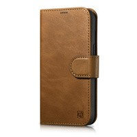 iCarer Oil Wax Wallet Case 2in1 etui iPhone 14 Pro Max skórzany pokrowiec z klapką Anti-RFID brązowy (WMI14220724-TN)