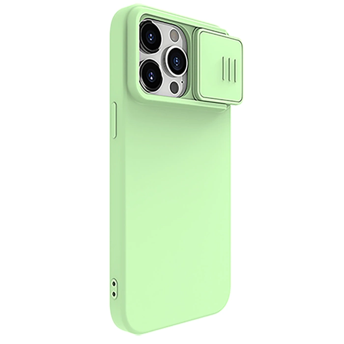 Silikonowe etui Nillkin CamShield Silky Silicone Case do iPhone 15 Pro Max z osłoną na aparat - miętowe