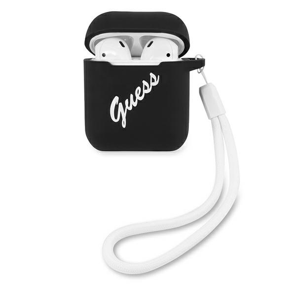 Etui GUESS Apple AirPods Cover Silicone Vintage Czarny Biały Case