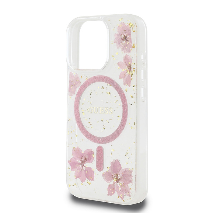 Guess GUHMP16LRBFGFGMP iPhone 16 Pro      6.3" różowy/pink hardcase Resin Flower Glitter MagSafe