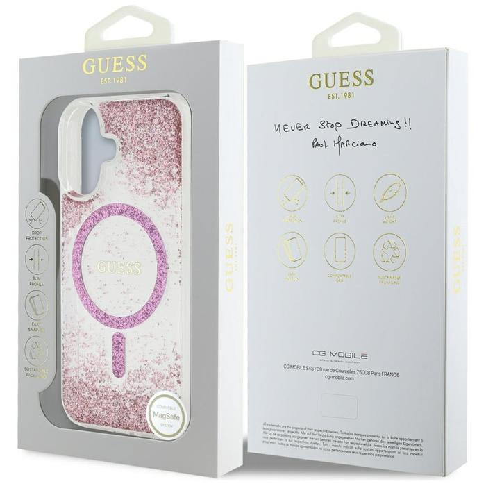 Etui Guess HC Resin Bottom Glitter do     iPhone 16 MagSafe różowy