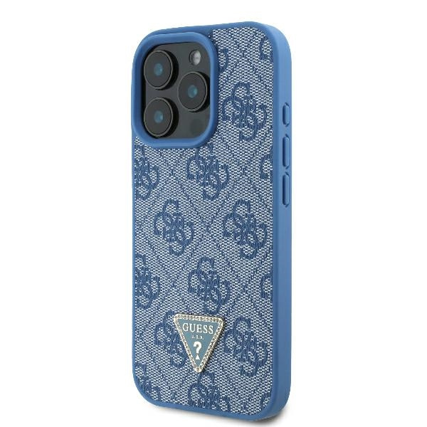 Etui Guess iPhone 16 Pro 6.3" niebieski/blue hardcase Leather Metal Logo Strass Crossbody