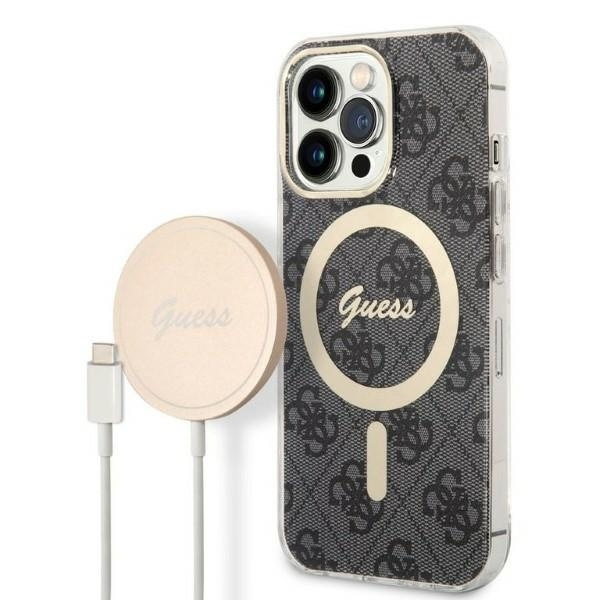 Zestaw Etui Guess Case+ Charger iPhone 13 Pro czarny/black hard case 4G Print MagSafe