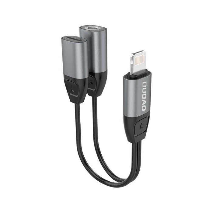 Dudao adapter słuchawkowy przejściówka ze złącza Lightning na Lightning + 3,5 mm mini jack do muzyki i ładowania szary (L17i+ gray)