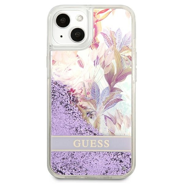 Etui GUESS Apple iPhone 13 Mini Flower Liquid Glitter Fioletowy Hardcase