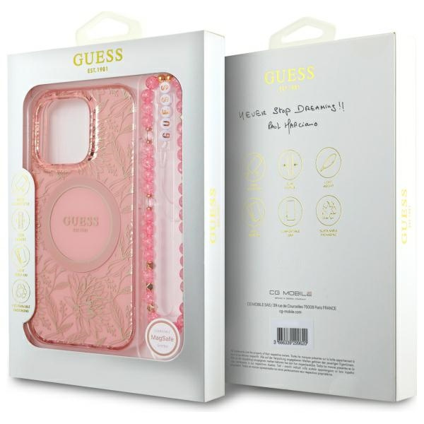 Guess GUHMP16XHCPOFPP iPhone 16 Pro Max   6.9" różowy/pink hardcase IML Flowers Allover Electro With Pearl Strap MagSafe