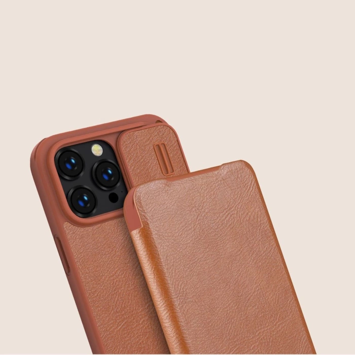 Nillkin Qin Leather Pro Case etui iPhone 14 Pro Max osłona na aparat kabura pokrowiec obudowa z klapką niebieski