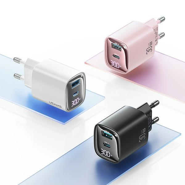 USAMS Ład. siec. CC229 30W GaN USB-C/USB-A Fast Charging XC Series różowy/pink CC229TC03