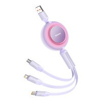 Baseus Bright Mirror 2 zwijany kabel przewód 3w1 USB Typ A - micro USB + Lightning + USB Typ C 66W 1.1m fioletowy (CAMJ010105)