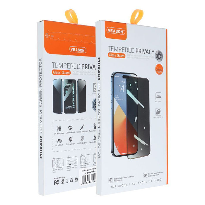 Szkło Hartowane 6D Pro Veason Privacy Glass - do Iphone 12 Pro Max czarny