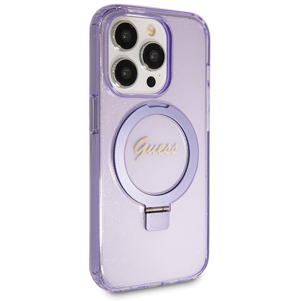 Etui Guess GUHMP14XHRSGSU iPhone 14 Pro Max 6.7" fioletowy/purple hardcase Ring Stand Script Glitter MagSafe Case