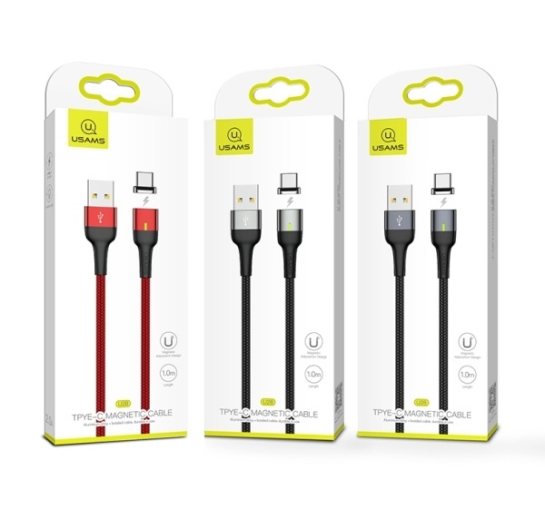 Kabel Pleciony Magnetyczny USAMS Lightning 2.4A Fast Charge 1m Szary