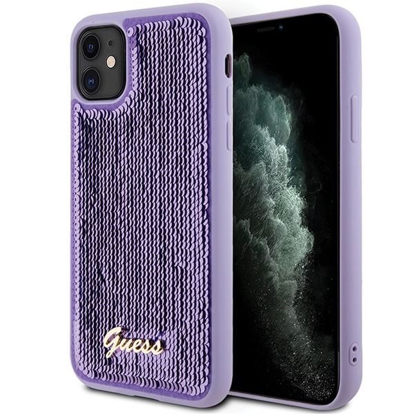 Etui Guess GUHCN61PSFDGSU iPhone 11 / Xr 6.1" fioletowy/purple hardcase Sequin Script Metal Case