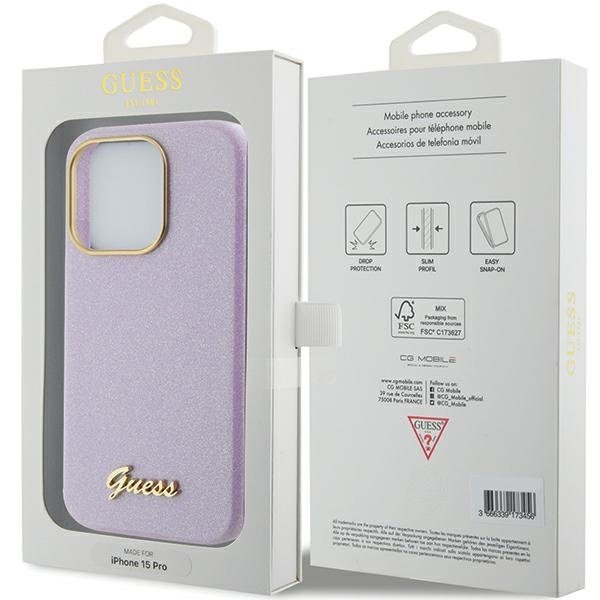 Etui Guess GUHCP15LPGMCSL iPhone 15 Pro 6.1" liliowy/lilac hardcase Glitter Glossy Script