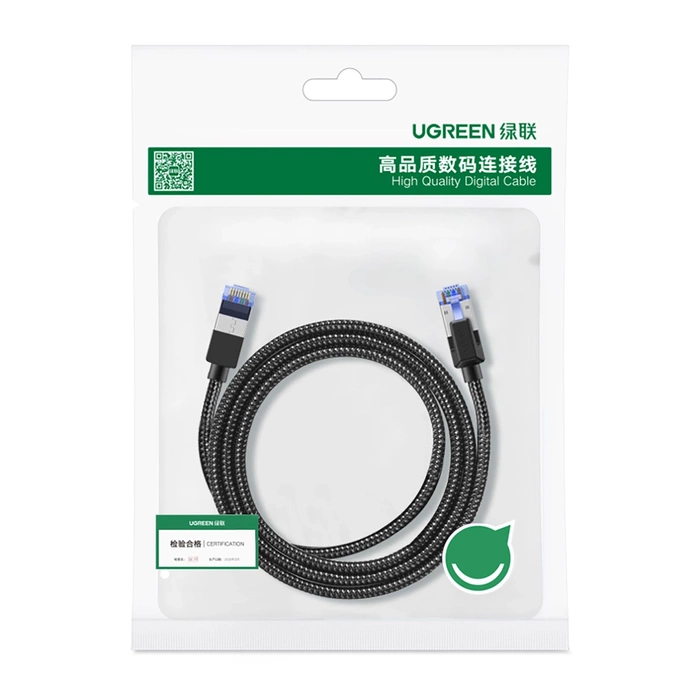 UGREEN NW153 Kabel sieciowy w oplocie, Ethernet RJ45, Cat.8, F/FTP, 1.5m (czarny)