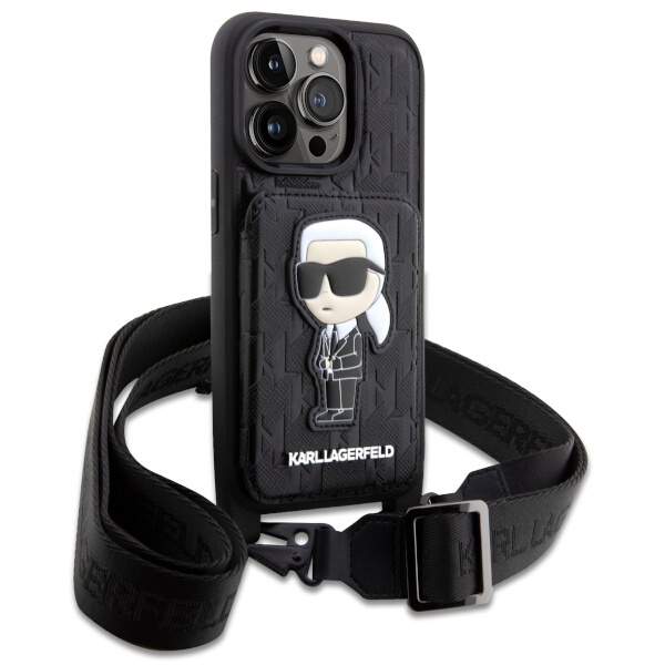 Etui Karl Lagerfeld KLHCP14LCSAKHPKK iPhone 14 Pro 6.1" hardcase czarny/black Crossbody Saffiano Monogram Ikonik Case