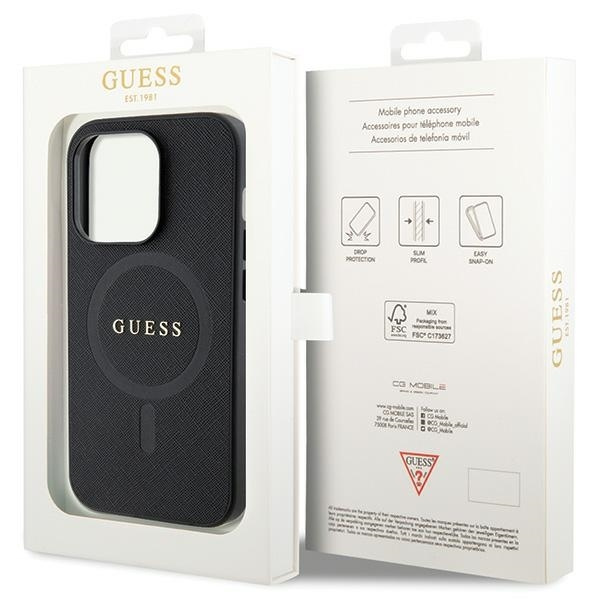 Etui Guess GUHMP14LPSAHMCK iPhone 14 Pro 6.1" czarny/black hardcase Saffiano MagSafe Case