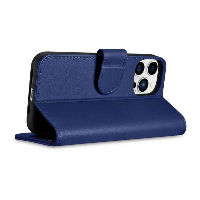 iCarer Wallet Case 2in1 etui iPhone 14 Pro Max skórzany pokrowiec z klapką Anti-RFID niebieski (WMI14220728-BU)