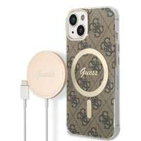 Zestaw Etui Guess Case+ Charger iPhone 14 Plus 6,7" brązowy/brown hard case 4G Print MagSafe