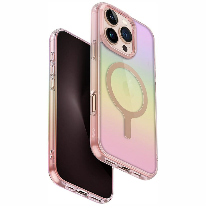 Etui UNIQ Iridescia do iPhone 16 Pro     Magclick Charging pink prism