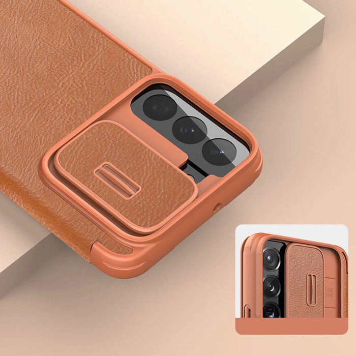 Nillkin Qin Leather Pro Case etui do Samsung Galaxy S22+ (S22 Plus) osłona na aparat kabura pokrowiec obudowa z klapką czarny