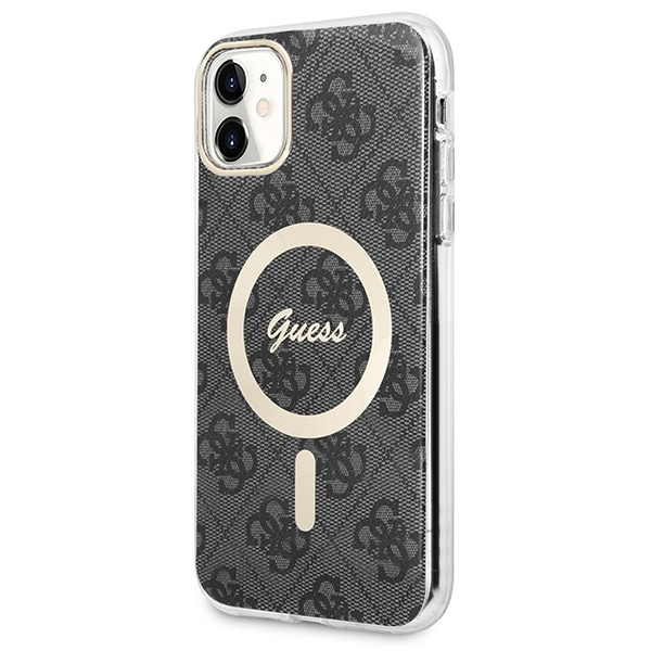 Zestaw Etui Guess Case+Charger iPhone 11 6,1" czarny/black hard case 4G Print MagSafe