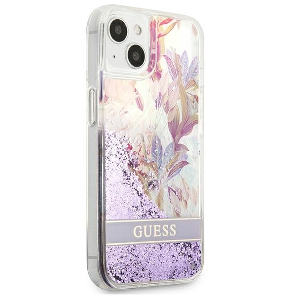 Etui GUESS Apple iPhone 13 Mini Flower Liquid Glitter Fioletowy Hardcase