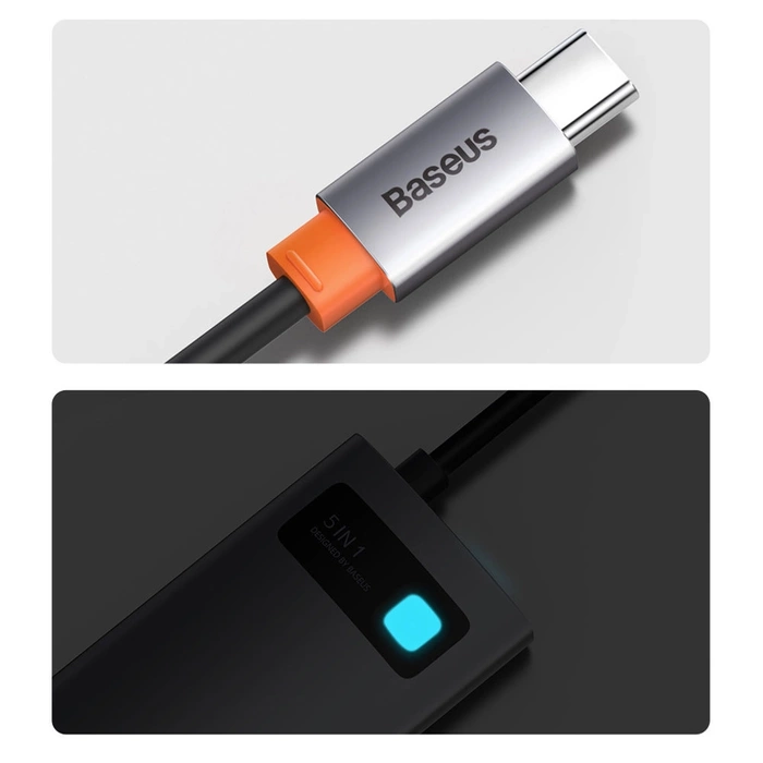 [PO ZWROCIE] Baseus Metal Gleam Series multifunkcjonalny HUB USB 5w1 USB Typ C PD 100W HDMI szary (WKWG020013)