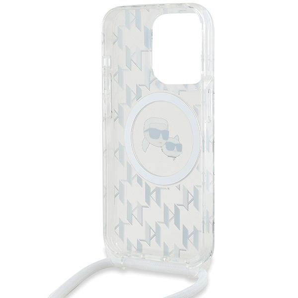 Etui Karl Lagerfeld KLHMP15XHCKCKLCT iPhone 15 Pro Max 6.7" transparent hardcase IML Crossbody Monogram Karl & Choupette Head MagSafe