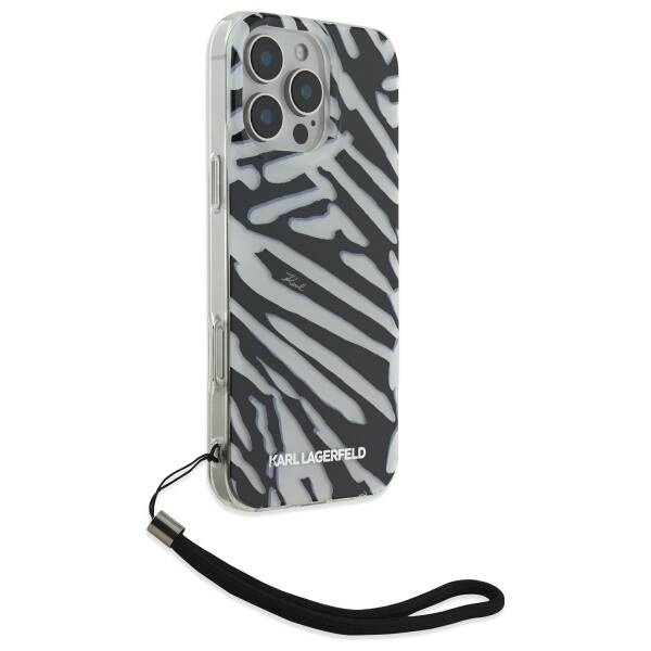 Etui Karl Lagerfeld iPhone 16 Pro 6.3" czarny/black hardcase IML Zebra Pattern & Cord