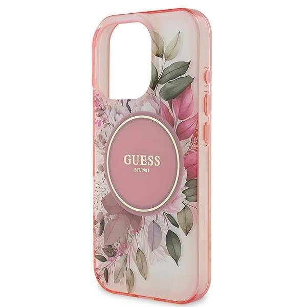 Etui Guess iPhone 16 Pro 6.3" różowy/pink hardcase IML Flower & Tonal Circle MagSafe