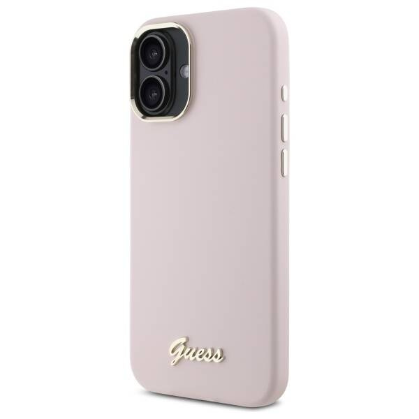 Etui Guess iPhone 16 różowy/pink hardcase Silicone Script Metal Logo & Frame