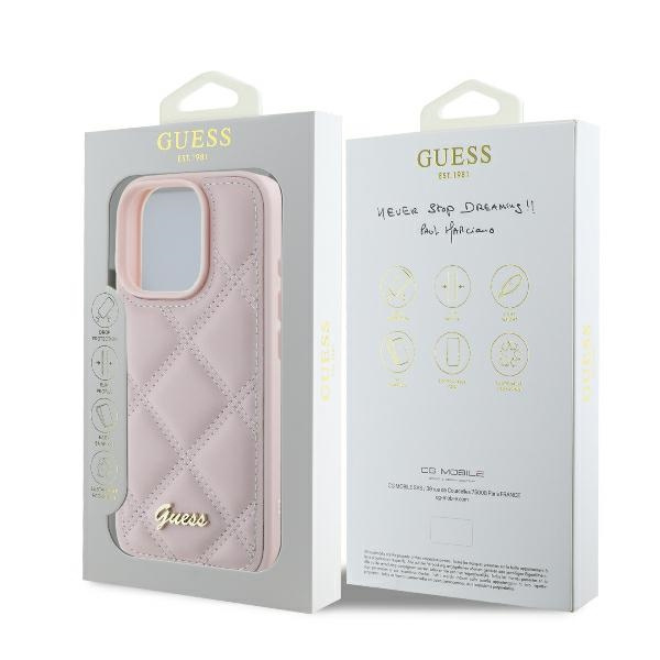 Etui Guess iPhone 16 Pro 6.3" różowy/pink hardcase Quilted Metal Logo