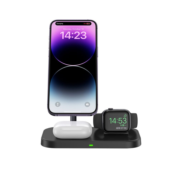 ŁADOWARKA TECH-PROTECT QI15W A22 3IN1 MAGNETIC MAGSAFE WIRELESS CHARGER BLACK