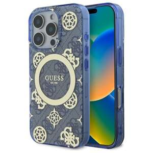 Etui Guess iPhone 16 Pro 6.3" niebieski/blue hardcase IML Peony On 4G Background MagSafe