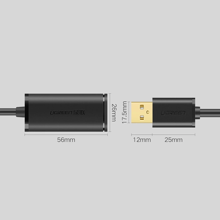 Ugreen kabel aktywny przedłużacz USB-A (męski) - USB-A (żeński) USB 2.0 480Mb/s 25m czarny (US121)