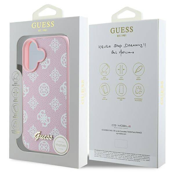 Etui Guess iPhone 16 Plus 6.7" różowy/pink hardcase Peony Script Logo MagSafe