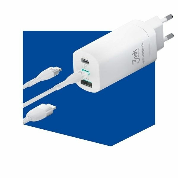 3MK HyperCharger 65W 2xUSB-C + 1xUSB-A ładowarka sieciowa GAN, PD+QC