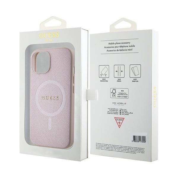 Etui Guess GUHMP15SPSAHMCP iPhone 15 6.1" różowy/pink hardcase Saffiano MagSafe Case