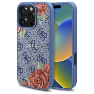 Guess GUHMP16LP4ROPEMCB iPhone 16 Pro     6.3" niebieski/blue hardcase 4G Flowers Print MagSafe