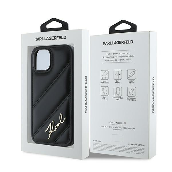 Karl Lagerfeld KLHCP14SPQDSMGK iPhone 14 / 15 / 13 6.1" czarny/black hardcase Diagonal Quilted Script