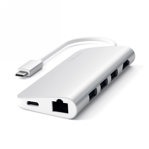 Satechi TYPE-C Multi-Port Adapter 4K Ethernet - aluminiowy adapter do urządzeń moblinych USB-C (USB-C 60W, 3xUSB-A, 4K HDMI, Gigabit Ethernet) (silver)