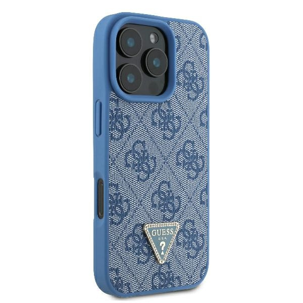 Etui Guess iPhone 16 Pro 6.3" niebieski/blue hardcase Leather Metal Logo Strass Crossbody