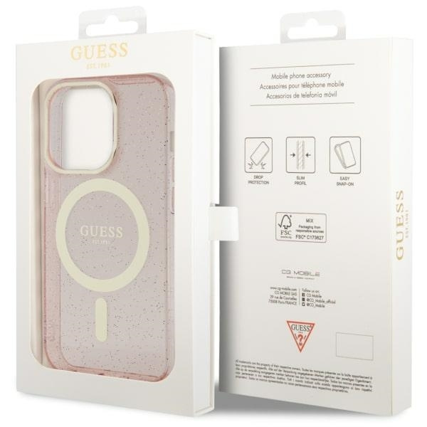 Etui Guess GUHMP14LHCMCGP iPhone 14 Pro 6.1" różowy/pink hardcase Glitter Gold MagSafe Case