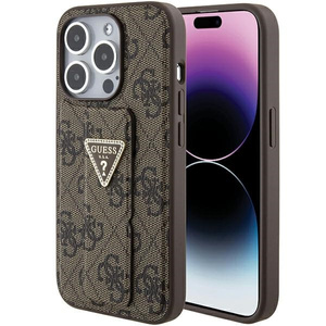 Etui Guess GUHCP15LPGS4TDW iPhone 15 Pro 6.1" brązowy/brown hardcase Grip Stand 4G Triangle Strass Case