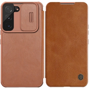 Nillkin Qin Leather Pro Case etui do Samsung Galaxy S22+ (S22 Plus) osłona na aparat kabura pokrowiec obudowa z klapką brązowy