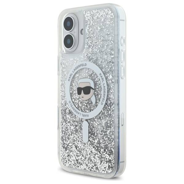 Etui Karl Lagerfeld iPhone 16 6.1" hardcase transparent Liquid Glitter Karl Head Magsafe